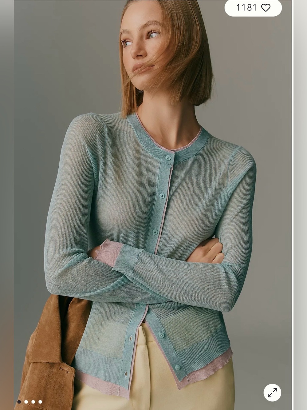 Maeve Sheer Crew-Neck Cardigan Size M NWT